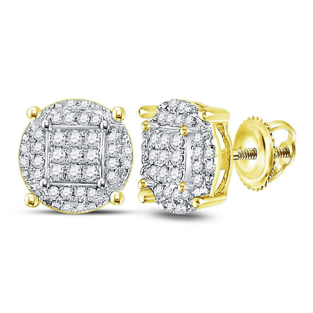 10kt Yellow Gold Mens Round Diamond Circle Cluster Earrings 1/4 Cttw