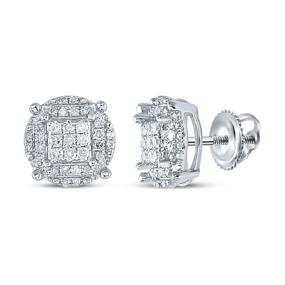 10kt White Gold Mens Round Diamond Cluster Earrings 1/4 Cttw