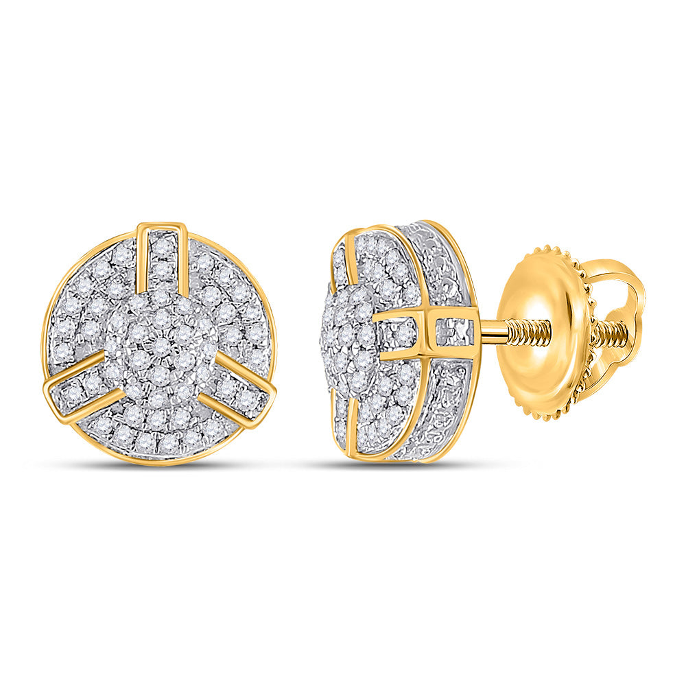 10kt Yellow Gold Mens Round Diamond Cluster Earrings 1/4 Cttw