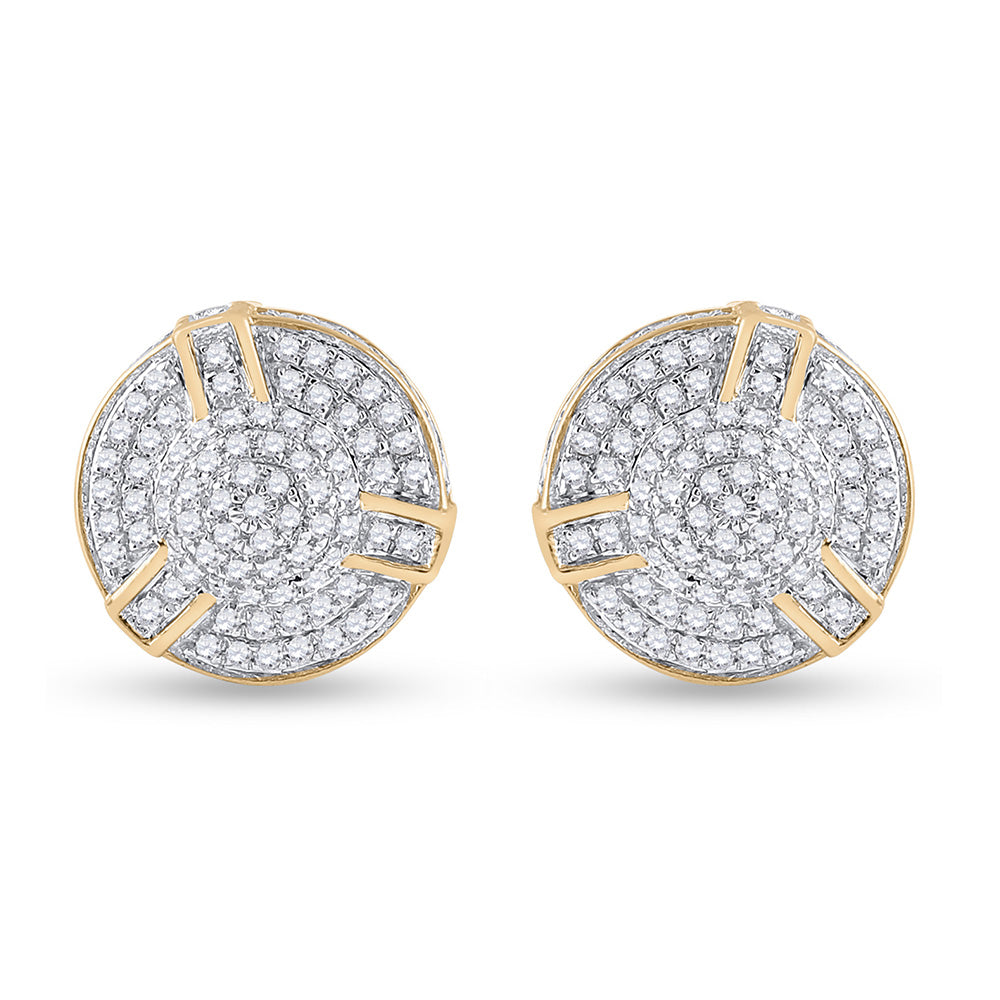 10kt Yellow Gold Mens Round Diamond Cluster Earrings 1/2 Cttw