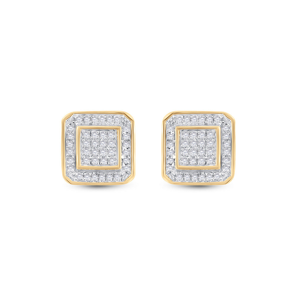 10kt Yellow Gold Mens Round Diamond Square Earrings 1/4 Cttw