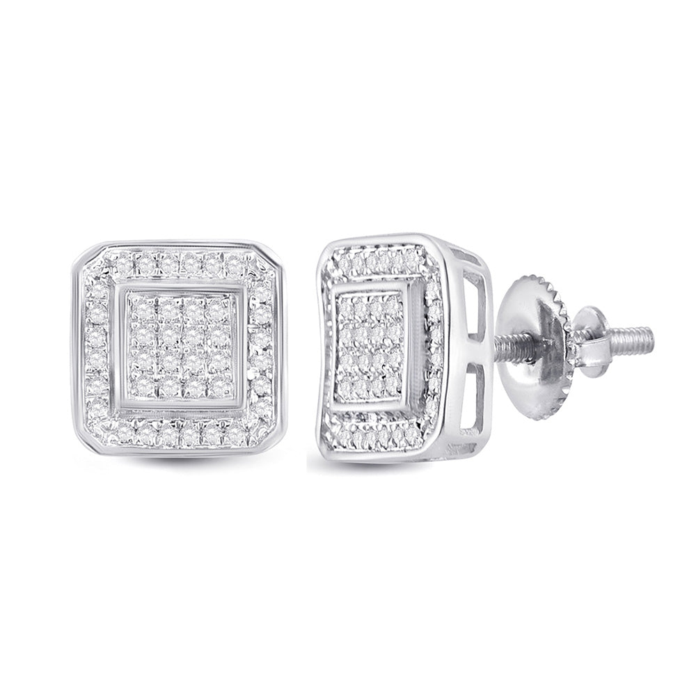 10kt White Gold Mens Round Diamond Square Earrings 1/4 Cttw