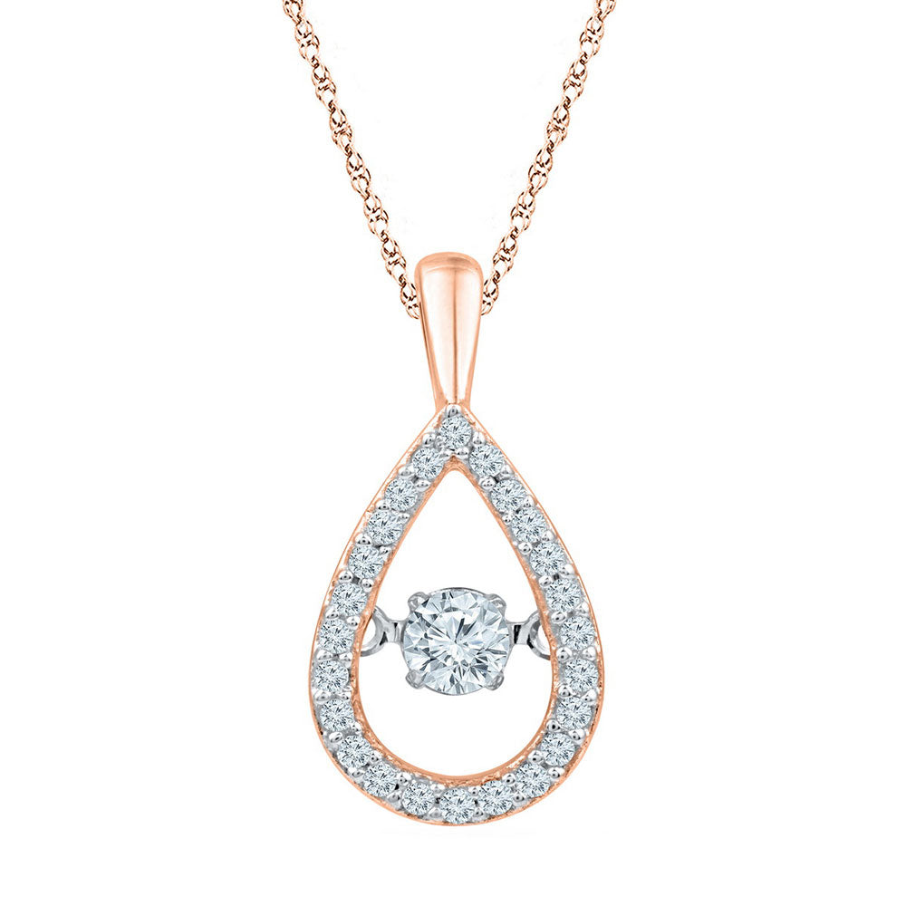 10kt Rose Gold Womens Round Diamond Moving Twinkle Teardrop Pendant 1/4 Cttw