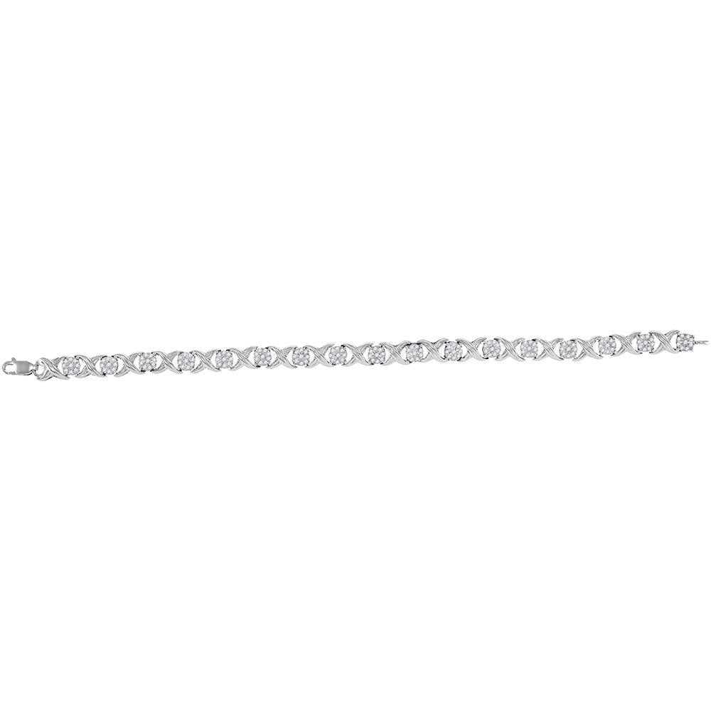 10kt White Gold Womens Round Diamond XOXO Bracelet 1 Cttw