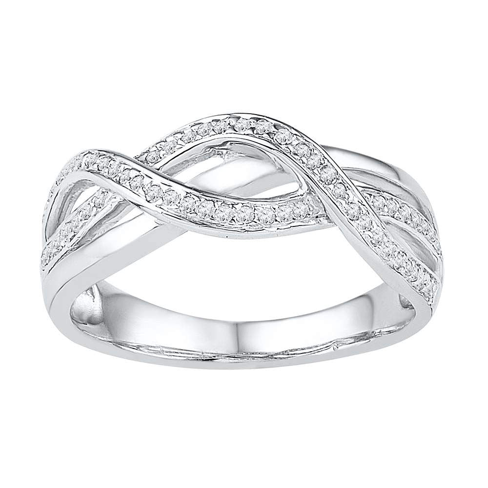 10kt White Gold Womens Round Diamond Twist Band Ring 1/5 Cttw