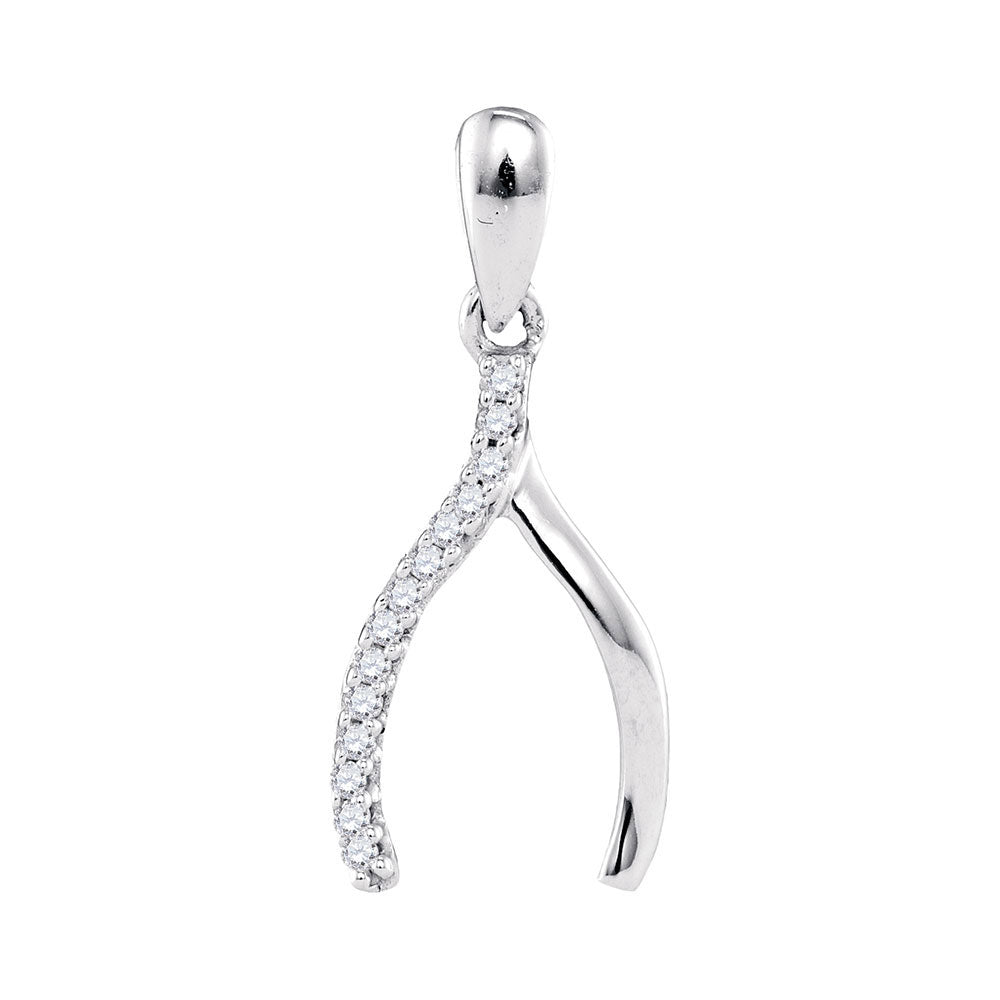 10kt White Gold Womens Round Diamond Fashion Lucky Wishbone Pendant 1/20 Cttw