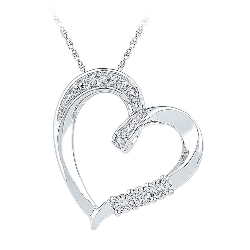 Sterling Silver Womens Round Diamond Heart Pendant .03 Cttw