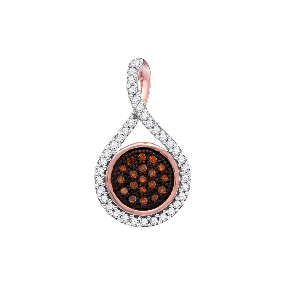 10kt Rose Gold Womens Round Red Color Enhanced Diamond Cluster Pendant 1/6 Cttw