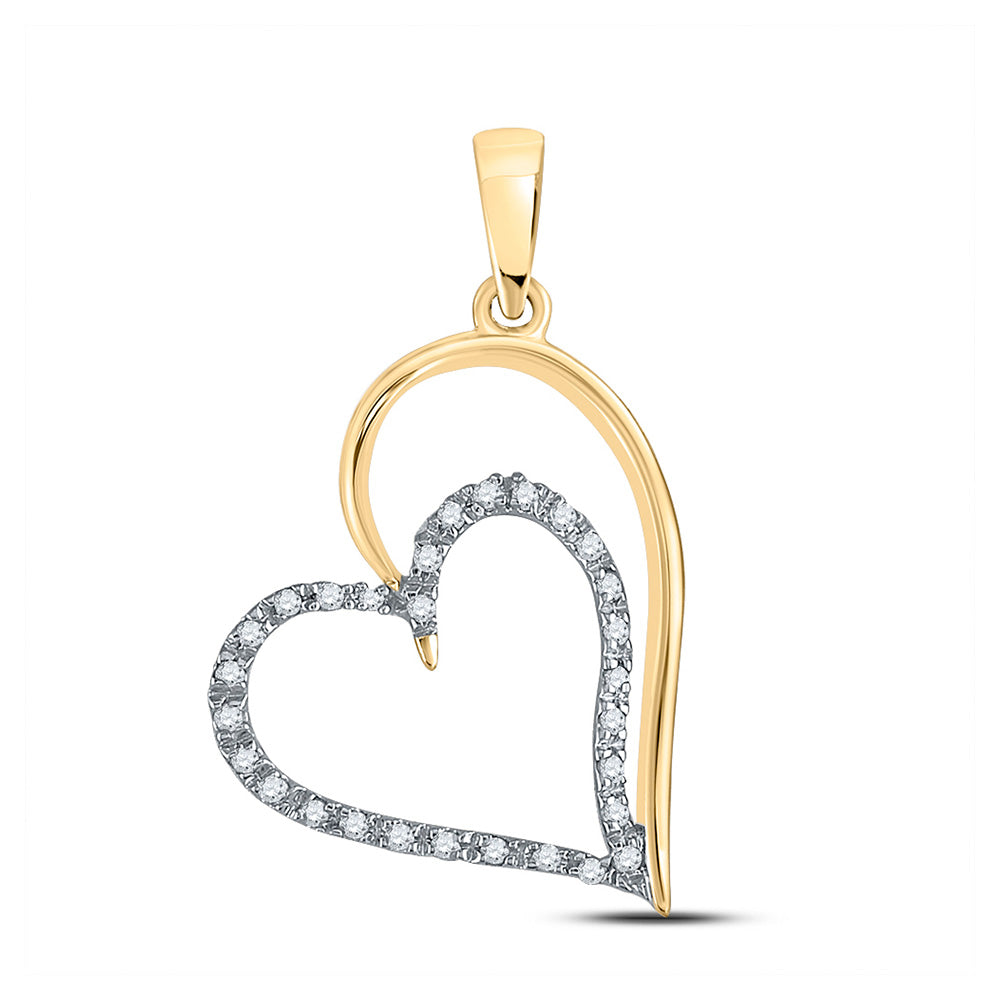 10kt Yellow Gold Womens Round Diamond Heart Pendant 1/8 Cttw