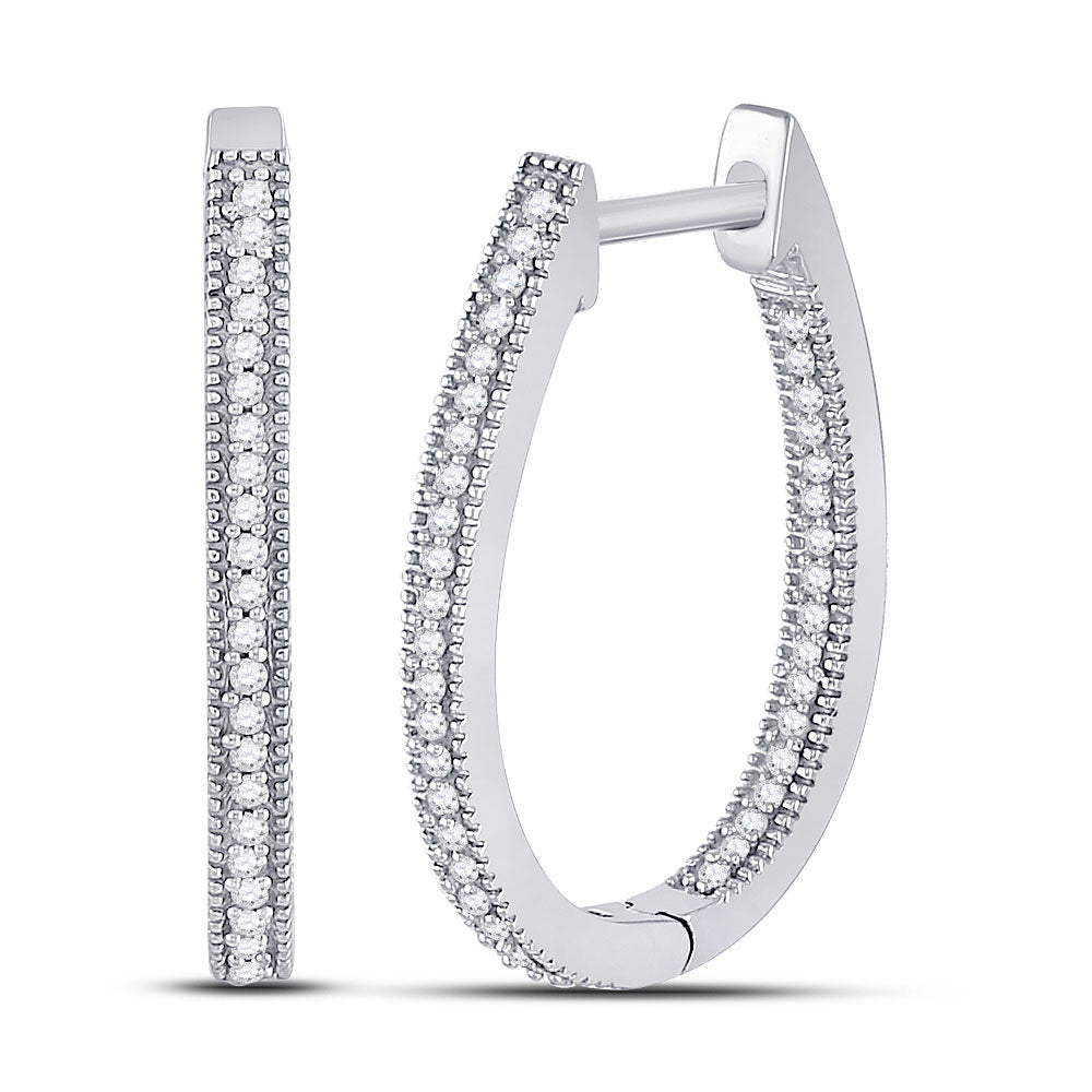 10kt White Gold Womens Round Diamond Hoop Earrings 1/4 Cttw