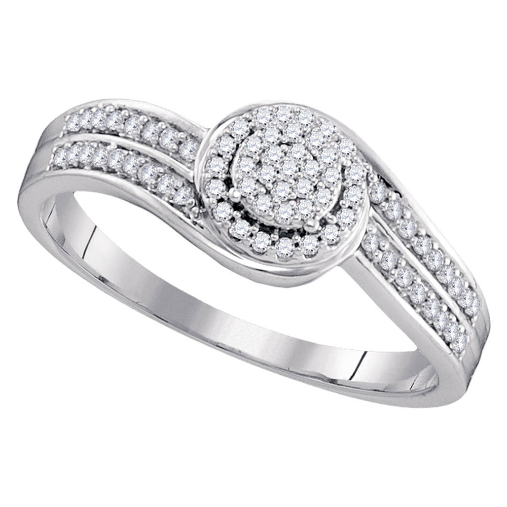 10kt White Gold Womens Round Diamond Swirl Cluster Ring 1/5 Cttw