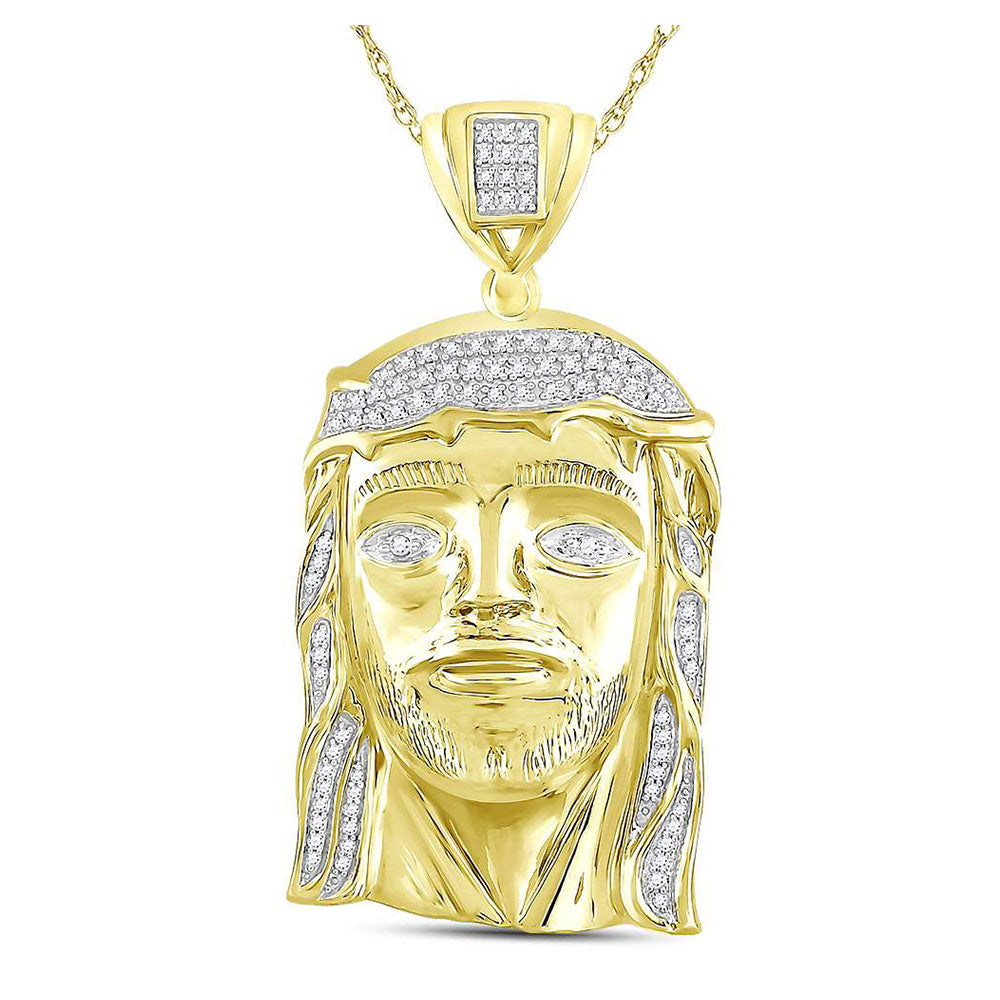 10kt Yellow Gold Mens Round Diamond Jesus Face Charm Pendant 3/8 Cttw