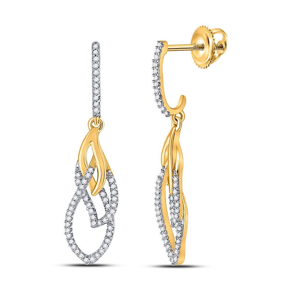 10kt Yellow Gold Womens Round Diamond Dangle Earrings 1/4 Cttw