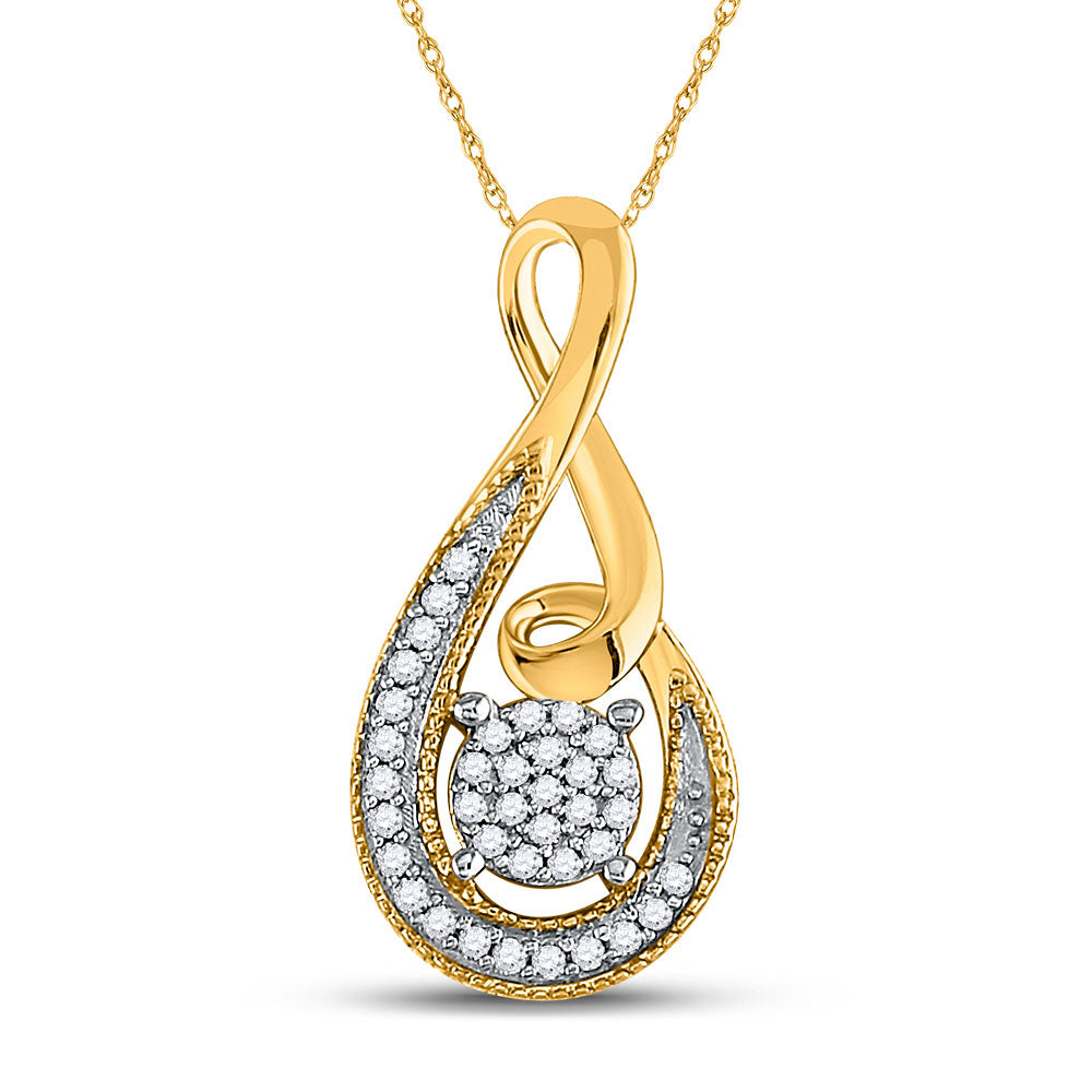 10kt Yellow Gold Womens Round Diamond Teardrop Cluster Pendant 1/10 Cttw