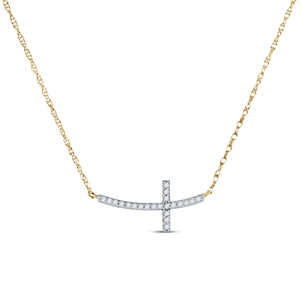 10kt Yellow Gold Womens Round Diamond Horizontal Cross Necklace 1/20 Cttw