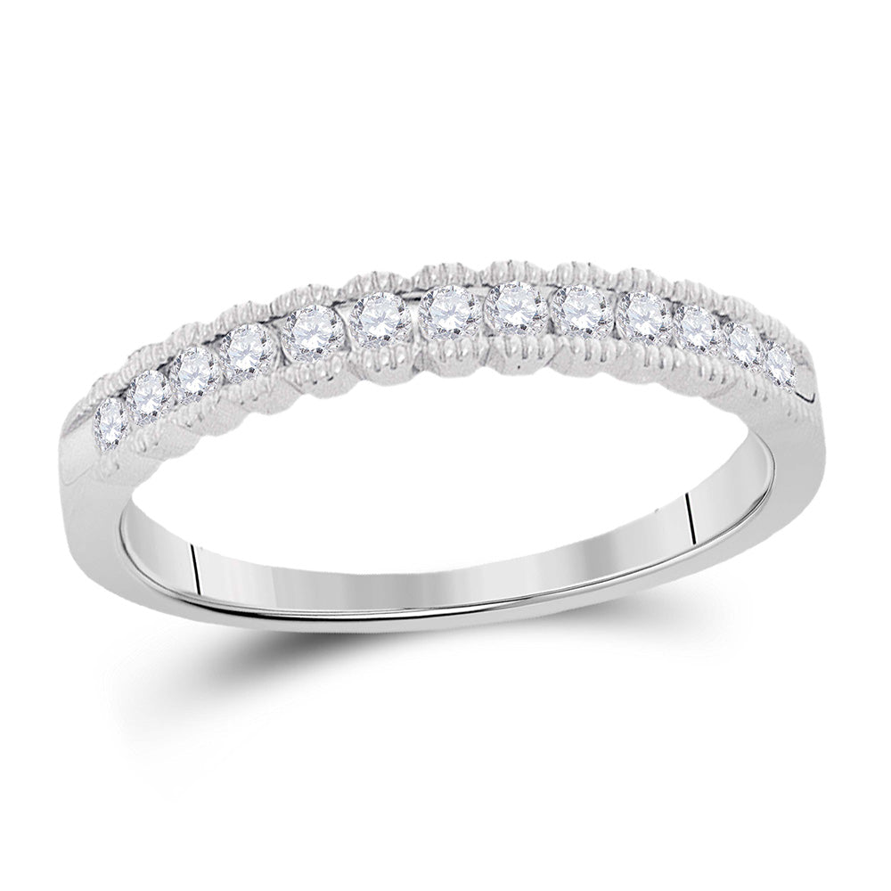 14kt White Gold Womens Round Diamond Single Row Band Ring 1/4 Cttw